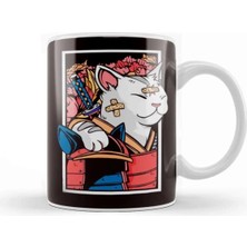 Dekado Japanese Art Cat Samurai Ninja Katana Warrior Kendo Sword Kupa Bardak Porselen