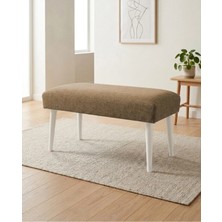 Azra Mobilya Kahverengi Keten Kumaş Bench Puf 90X45X46 cm Ahşap Beyaz Ayaklı Demonte Modern Yatak Ucu Bench Oturma Bankı Antre Koridor Pufu