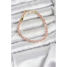 Eco Lounge Pembe Kare Zirkon Taşlı Gold Renk Pirinç Su Yolu Kadın Bileklik