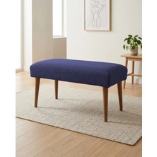 Azra Mobilya Mavi Keten Kumaş Bench Puf 90X45X46 cm Ahşap Ceviz Ayaklı Demonte Modern Yatak Ucu Bench Oturma Bankı Antre Koridor Pufu