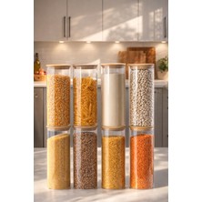 Porsima 4-4 Bambu Vakumlu Kapaklı Yuvarlak Cam 8li Kavanoz Seti Saklama Kabı 2100ML 10X30CM
