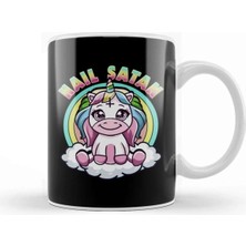 Dekado Hail Satan Unicorn Rainbow Heavy Metal Satanic Pun Kupa Bardak Porselen