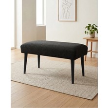 Azra Mobilya Koyu Gri Keten Kumaş Bench Puf 90X45X46 cm Ahşap Siyah Ayaklı Demonte Modern Yatak Ucu Bench Oturma Bankı Antre Koridor Pufu