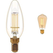 Defne Store E14 LED Filament Lamba, Sarı Işık (2000K), 4W, 360 Lümen + E27 LED Filament Lamba, Sarı Işık (2000K), 7W, 630 Lümen, ST64