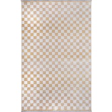 Pera Halı Altın Sarı Modern Geometrik Dama Desenli Yıkanabilir Halı - YO30035XG