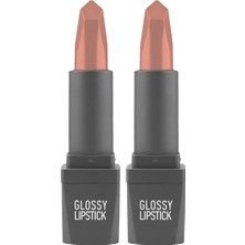 Defne Store Uzun Süre Kalıcı Yoğun Renk Veren Nemlendirici Parlak Ruj - Glossy Lipstick 302 Nude (2 Paketi)