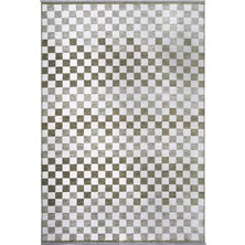 Pera Halı Yeşil Beyaz Modern Geometrik Dama Desenli Yıkanabilir Halı - YO30035XM