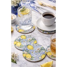 Nesnel Gift Sicilya Serisi Limon Desenli Bardak Altlığı 6'lı Set – Uv Baskı, 3 mm Mdf Dekoratif Bardak Altlık