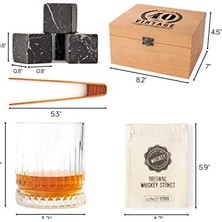Defne Store 40 Yaş Tasarımlı Ahşap Kutulu Tekli Glasgow Viski Kadeh Seti + 4 Soğutucu Taş Seti