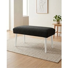Azra Mobilya Koyu Gri Keten Kumaş Bench Puf 90X45X46 cm Ahşap Beyaz Ayaklı Demonte Modern Yatak Ucu Bench Oturma Bankı Antre Koridor Pufu