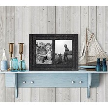 Defne Store 5x7 Çift Resim Çerçevesi Kömür Siyahı - Dokulu Ahşap ve Cilalı Cam - Duvar ve Masa Için Yatay ve Dikey Formatlar, 2 5x7 Açıklık