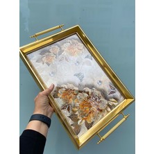 Elif Aksesuar Dikdörtgen Lüx Kulplu Ahşap Tepsi Kelebekli 43X30 cm