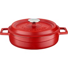 Defne Store Lava Metal Spring Serisi - Döküm Çok Amaçlı Tencere, Yuvarlak, 24 Cm, Mat, Parlak Siyah Taban, Kırmızı