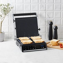 Defne Store Grilliant 1341H Inox Gövdeli, Döküm Plakalı, 5 Programlı, LED Ekranlı Grill Tost Makinesi ve Izgara Makinesi