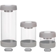 Defne Store Yuvarlak Vakumlu Cam Saklama Kabı, 3'lü Set (450 ML+840 ML+1500 Ml)