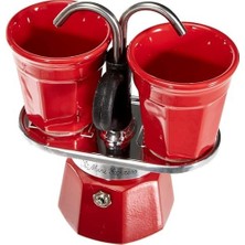 Defne Store - Set Mini: Ocak Üstü Espresso Pişirici + 2 Cups - Renk Kırmızı
