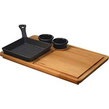 Defne Store Lava Döküm Mini Kare Izgara Tava Kayın Ahşap Altlıklı Döküm Demir Yekpare Saplı Ölçü 16X16CM.
