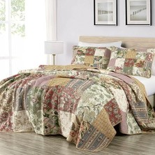 Defne Store Delaney 3 Parça Çiçekli Yama Işi Önceden YIKANMIŞ%100 Pamuk Yorgan Seti, Size