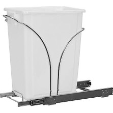 Defne Store Essentials Glidez Krom Kaplama Çelik Çekme/kaydırmalı Gizli Tekli 9 Galon Plastik Çöp Kovası Dolap Altı Kullanım Için - Standart Boy Dolap, Krom ve Beyaz