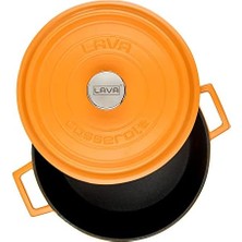 Defne Store Lava Spring Serisi - Döküm Tencere, Yuvarlak, 28 Cm, Mat, Parlak Siyah Taban, Turuncu