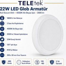 Teletek 22W 4000K Ilık Beyaz Işık LED Glob Acil Durum Kitli Beyaz Armatür Ip 20 2000LM