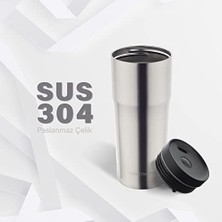 Defne Store Sızdırmaz Vakumlu Çıft Katmanlı Çelik Bardak Termos 480 ml 6 Saat Sıcak / 12 Saat Soğuk - Metalik Gri