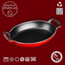 Defne Store Lava Metal Oval Kuplu Döküm Tava 27X20, Kırmızı