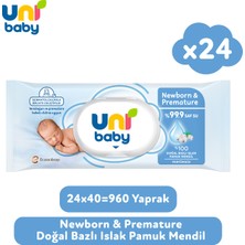 Uni Baby Newborn & Premature Yenidoğan Islak Pamuk  Mendil 24X40 960 Yaprak