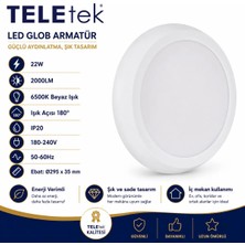 Teletek 22W 6500K Beyaz Işık LED Glob Hareket Sensörlü Beyaz Armatür Ip 20 2000LM
