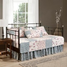 Defne Store Abbi 5 Parça Bahçe Çiçekli YIKANMIŞ%100 Pamuk Ters Çevrilebilir Yama Işi Yorgan Seti (Daybed Boyutu)