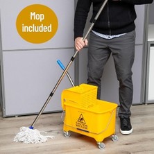 Defne Store Reader Kova ve Sıkacak, Paspas Seti, 22 Qt 19 Lt), Zemin Temizliği, Sap, Tekerlekler, 41,3 cm (U) x 27,3 cm (G) x 62,2 cm (Y), Sarı