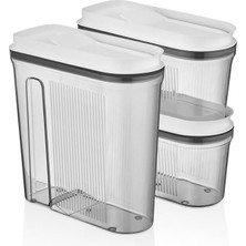 Defne Store Luks Erzak Saklama Kabı, Şeffaf Füme 3 'lü Set (4 Lt+2 Lt+2 Lt)