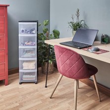Defne Store Ohyama, Plastik Çekmeceli Saklama Ünitesi, Plastik Saklama Çekmeceleri, A4 Formatı ve 4 Tekerlek, Y100,5 Cm/5 Çekmece, Bpa Içermez, Siyah, G40 x D29 x Y100,5 Cm, DC-305