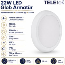 Teletek 22W 3000K Gün Işığı LED Glob Hareket Sensörlü Beyaz Armatür Ip 20 2000LM