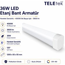 Teletek 36W 4000K Ilık Beyaz Işık 3600LM LED Etanj Hareket Sensörlü Beyaz Bant Armatür
