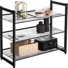 Defne Store 3 Katlı Metal Ayakkabı Rafı, Fileli Raf, Ayarlanabilir Koyma Alanlı Düz Veya Açılı Raf Zeminleri, Koridor, Giriş Alanı Için Istiflenebilir Depo Rafı, 74X62,8X30,7 Cm, Siyah, LMR03B
