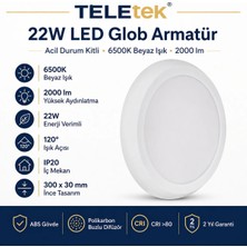 Teletek 22W 6500K Beyaz Işık LED Glob Acil Durum Kitli Beyaz Armatür Ip 20 2000LM
