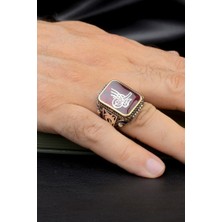Innuendo Jewelry 925 Ayar Gümüş Kırmızı Mineli Osmanlı Tuğralı Erkek Yüzük
