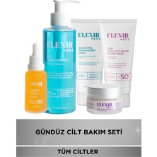 Elexir Eva Gündüz Cilt Bakım Seti | Yüz Temizleme Jeli 200 ml + C Vitamini Serum 30 ml + Nemlendirici Krem 50 ml + Göz Çevresi Kremi 20 ml + Spf 50+ Güneş Kremi 50 ml
