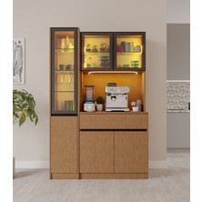GuneyStore Bambu Midi Sol Vitrinli Komple Mdf LED Aydınlatmalı Kahve Köşesi
