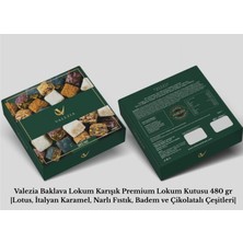 Valezia Baklava Lokum Karışık Premium Lokum Kutusu 480 gr | Lotus, Italyan Karamel, Narlı Fıstık, Badem ve Çikolatalı Çeşitler