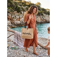 Gnc Design Natural Kadın Jüt Mama Desenli Hasır Plaj Çantası