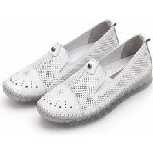 Patron Shoes Hakiki Deri Ortopedik Taban Günlük Kadın Ayakkabı Rahat Kaymaz Tabanlı Casual Ayakkabı