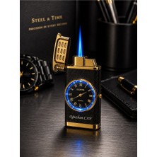 Kesene Isime Kişiye Özel Premium Saat Tasarım Jet Alevli Metal Çakmak Özel Prestij Hediye Dolu Gönderim G-F