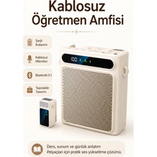 Zilvana Krem Kablosuz Yaka Mikrofonlu Taşınabilir Öğretmen Rehber Amfisi Bluetooth 5.1 Şarjlı 2000MAH 5W Ses Yükseltici USB Mp3 Destekli Askılı Bel Tipi Hoparlör