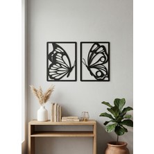 Bel&Co Home 2'li Siyah Mdf Kelebek Duvar Dekoru Seti 40X28 cm - Modern Lazer Kesim Ahşap Tablo