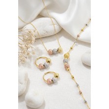 925 Ayar Gümüş Papatya Silver Minimal Simli Dorika Toplu Kolye Bileklik Küpe Set