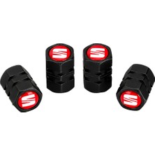 Seat Logo Baskılı Universal Sibop Kapağı Seti - Siyah & Kırmızı (4 Adet)