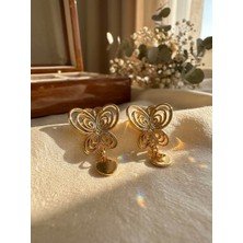 Meneva Aksesuar Vintage Esintili Gold Renk Kelebek Figürlü Sallantılı Küpe