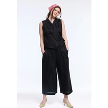Love My Body Keten Beli Lastikli Bol Pantolon Siyah 153L7417011